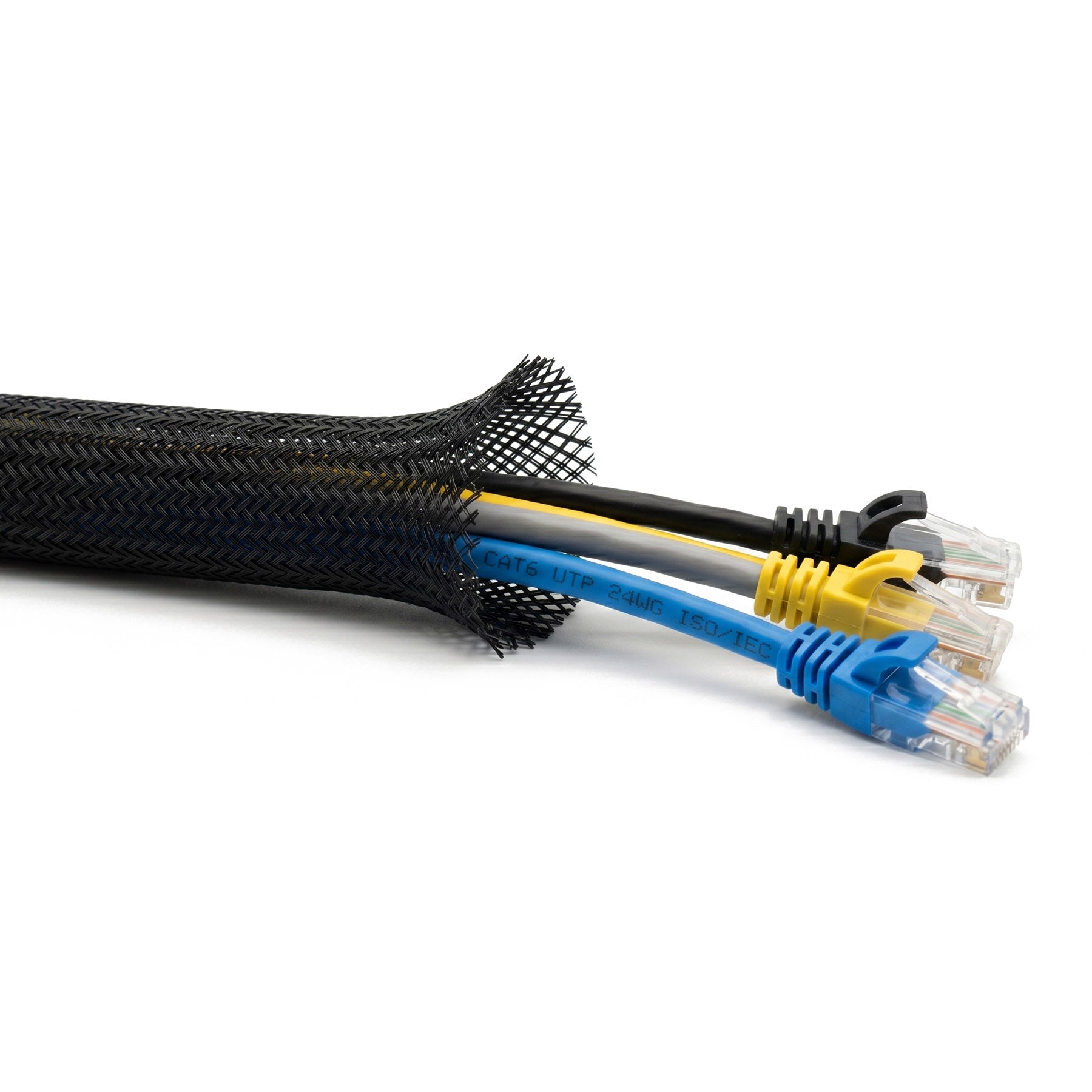 Expandable Braided Sleeving by Cableties.co.uk - Closeup of Ethernet Cables