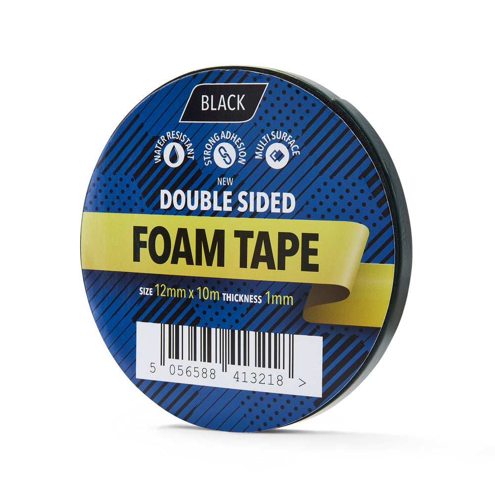 12mm x 10m Black Double Sided Foam Tape - 1 Roll