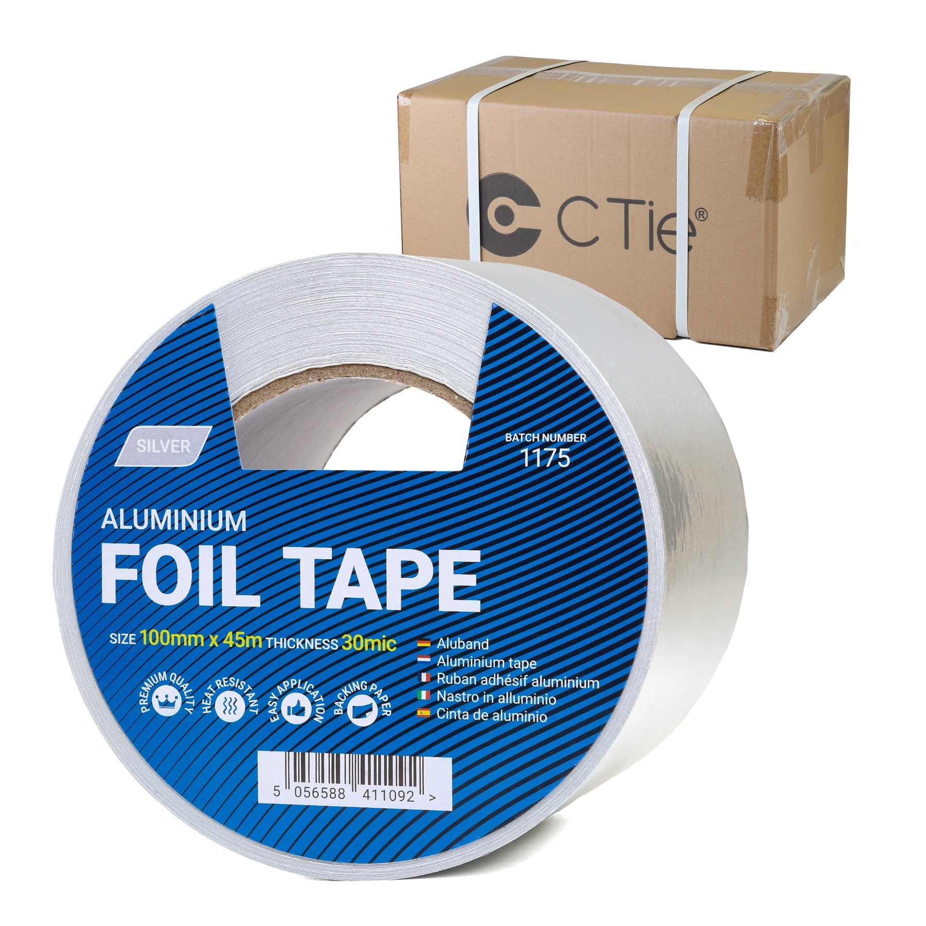 Box of Wide Aluminium Foil Tape - 100 mm x 45 m (12 Rolls)