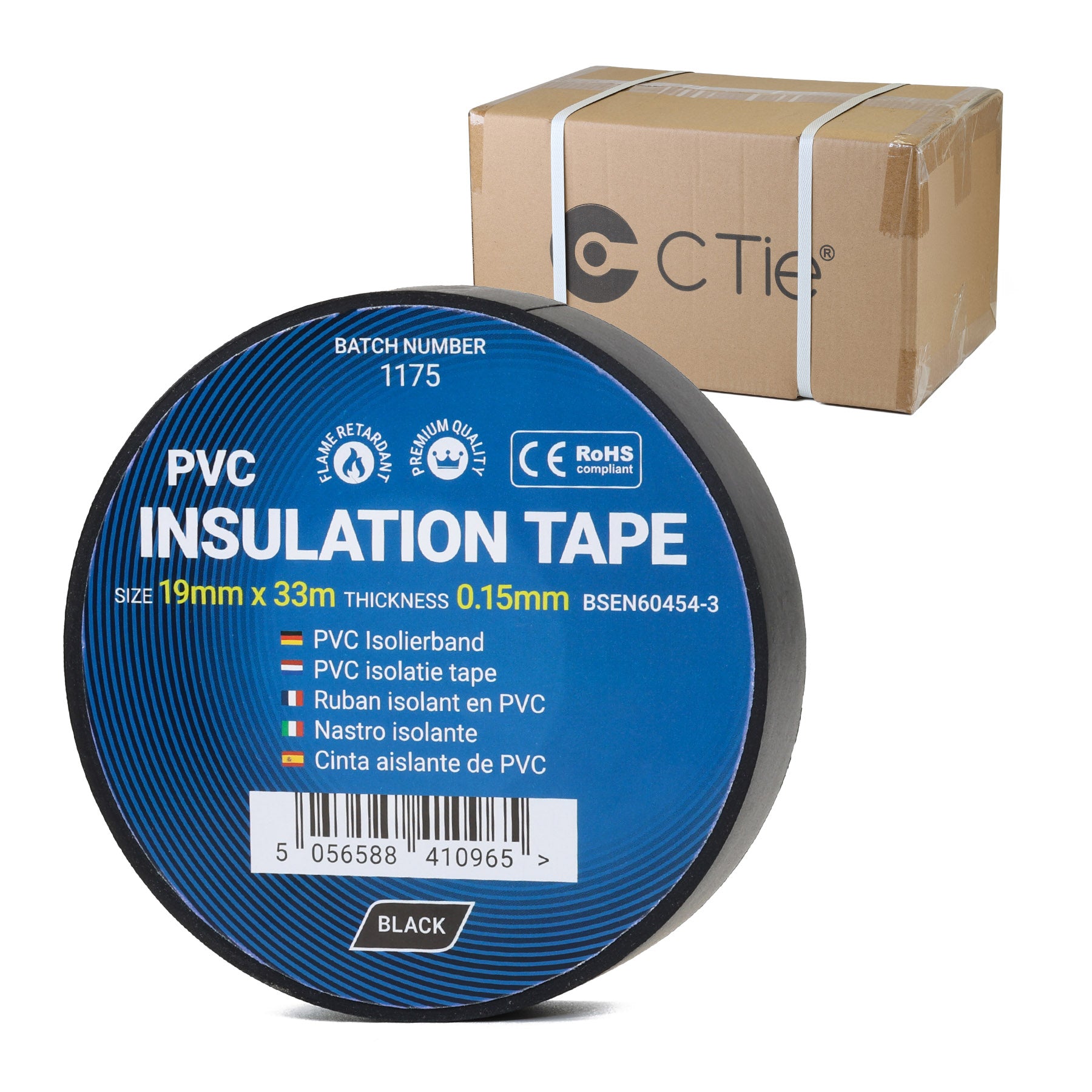 Box of Black Electrical PVC Insulation Tape - 19mm x 33m (100 Rolls)