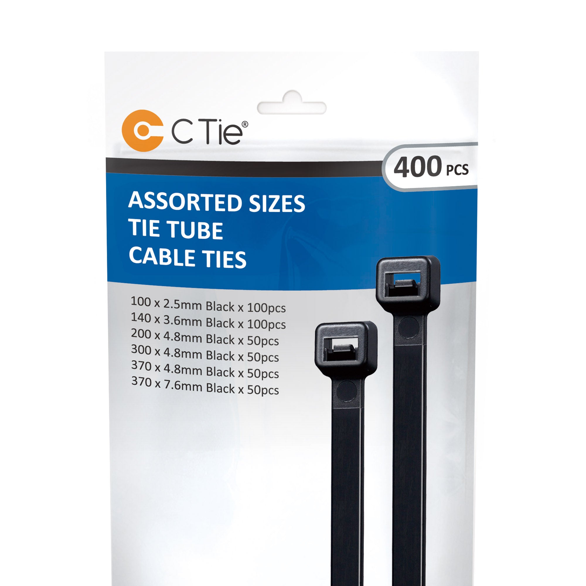 Black Assorted Cable Ties - 400pcs - Assorted Sizes