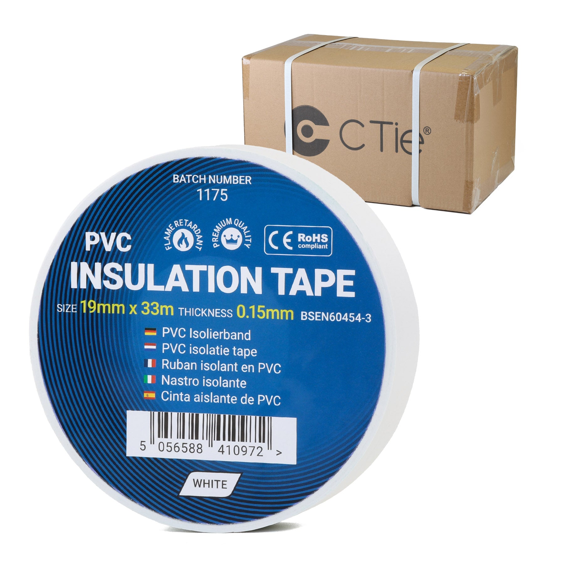 Box of White Electrical PVC Insulation Tape - 19mm x 33m (100 Rolls)