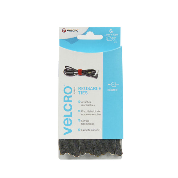 VELCRO® Brand ONE-WRAP® Ties 200 x 12mm Black - 1 Pack (6 Ties)