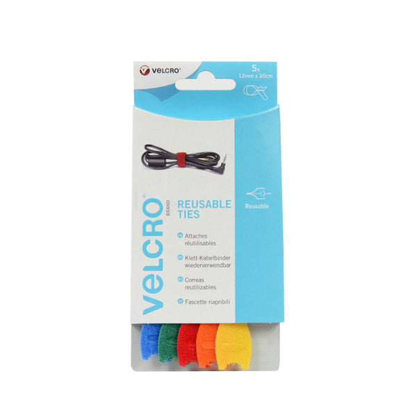 VELCRO® Brand ONE-WRAP® Ties 200 x 12mm 5 Colours - 1 Pack (5 Ties)
