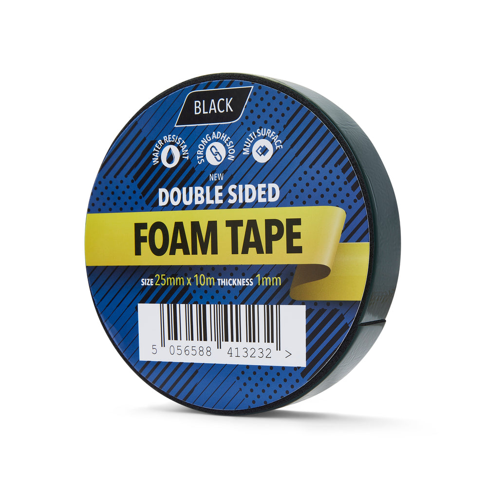 25mm x 10m Black Double Sided Foam Tape - 1 Roll