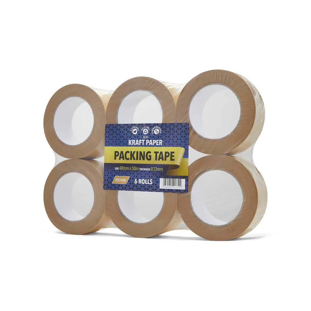 48mm x 50m Brown Kraft Paper Packing Tape - Pack of 6